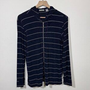 Chico's Travelers Women's Stretchy Hoodie Jacket Size 1 (M/8) Blue White